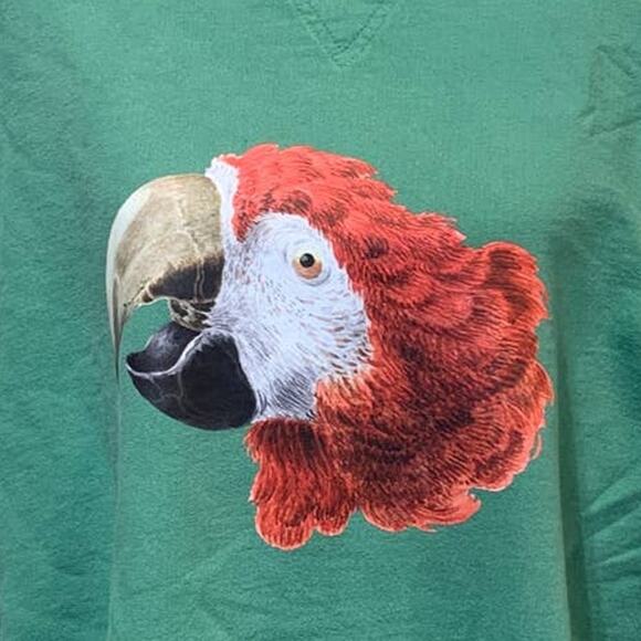 Upcycled Hand Printed 2XL Red Macaw Parrot Ukraine Artist Fundraiser Sweatshirt - Picture 2 of 4